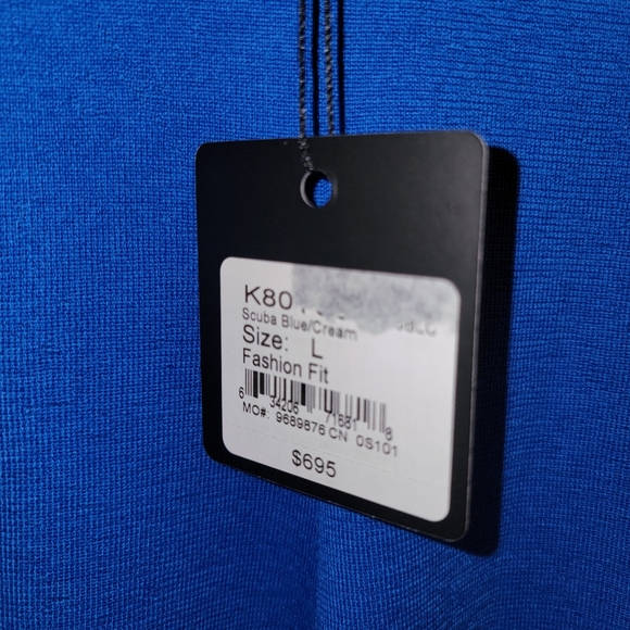 NWT St John sz L Scuba Blue Wide leg Knit Pants White Stripe - Picture 4 of 6